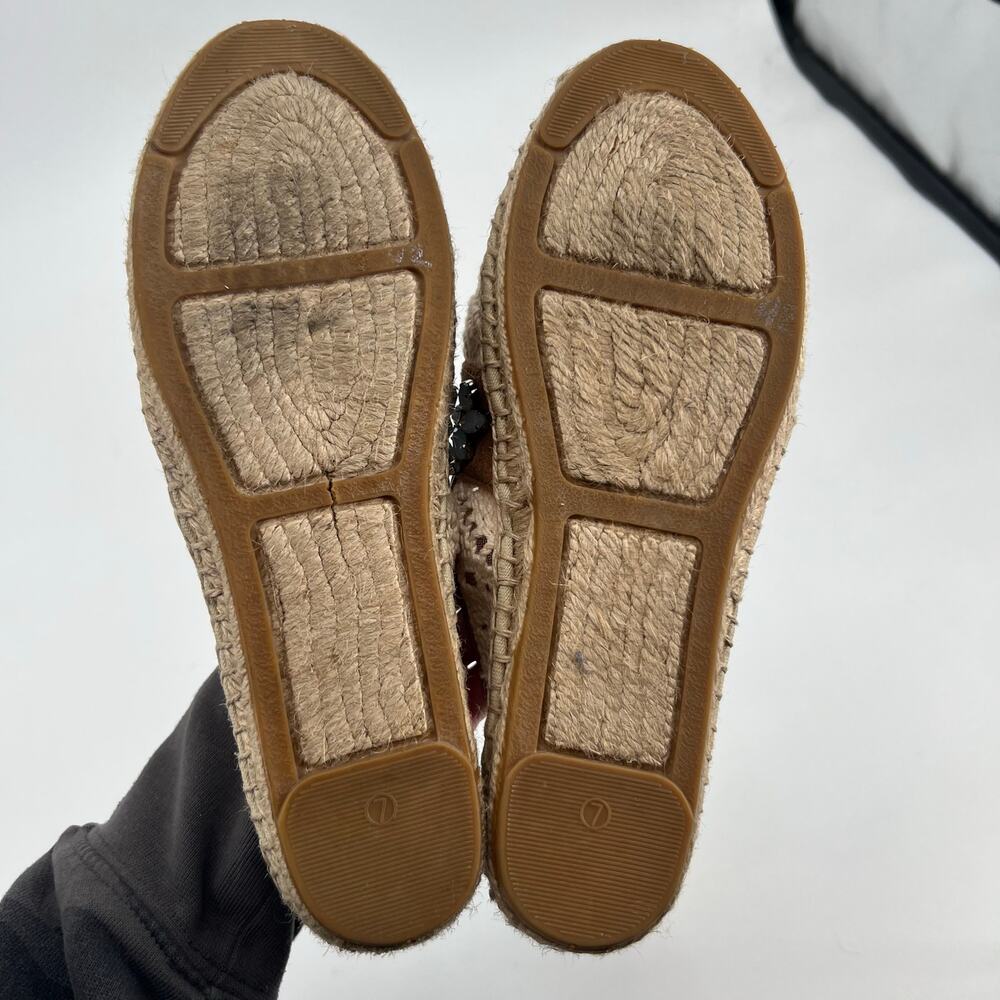 Tory Burch Cream & Tan crochet macrame Espadrilles with Blue Embellishments sz 7 - Picture 7 of 9